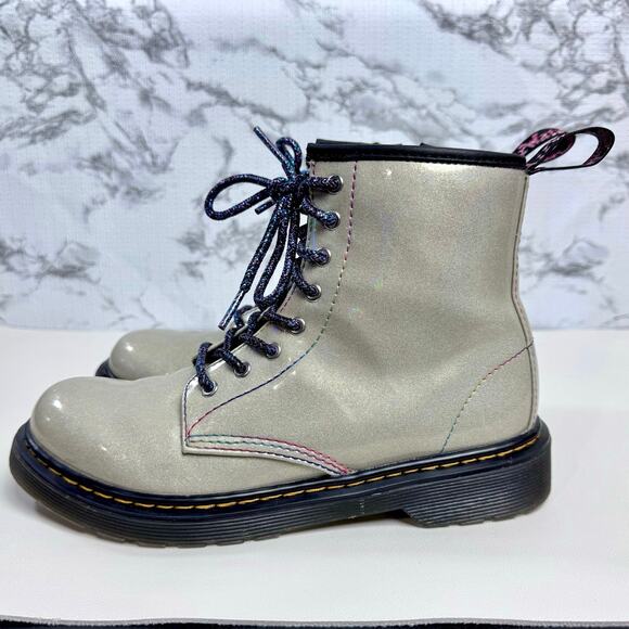 Dr Marten’s Junior 1460 Sparkle Rays Lace Up Combat Boots Girls Size 4 Silver - Picture 3 of 14